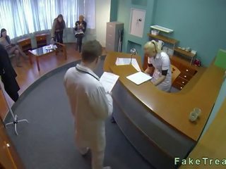 Stressed cutie gets pussy fucked by medical man on examining table