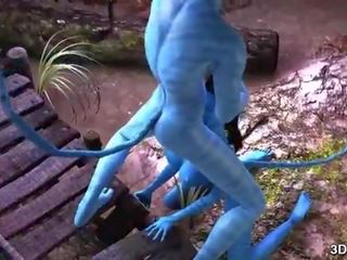 Avatar 美女 肛門 性交 由 巨大 藍色 成員