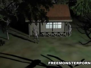 Pechugona 3d dibujos animados diosa follada duro al aire libre por un zombi