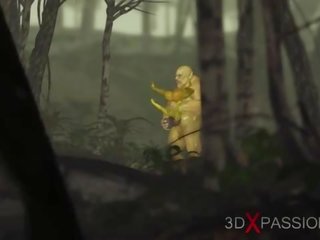 Hijau raksasa ogre mengongkek keras yang miang/gatal perempuan goblin arwen dalam yang enchanted hutan