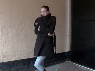 Great to trot adolescent pisses in leggings and films her tits in public
